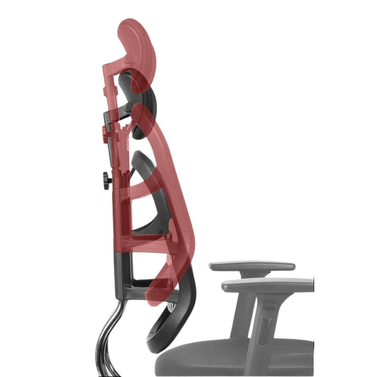 Proizvod je ergonomska uredska stolica, točnije model HN-5018. Slika prikazuje bočni prikaz stolice, ističući njezin podesivi naslon za leđa i naslone za ruke, koji su dizajnirani da pruže udobnost i potporu tijekom dugih sati sjedenja. Ergonomski dizajn ima za cilj promicanje boljeg držanja i smanjenje naprezanja tijela.