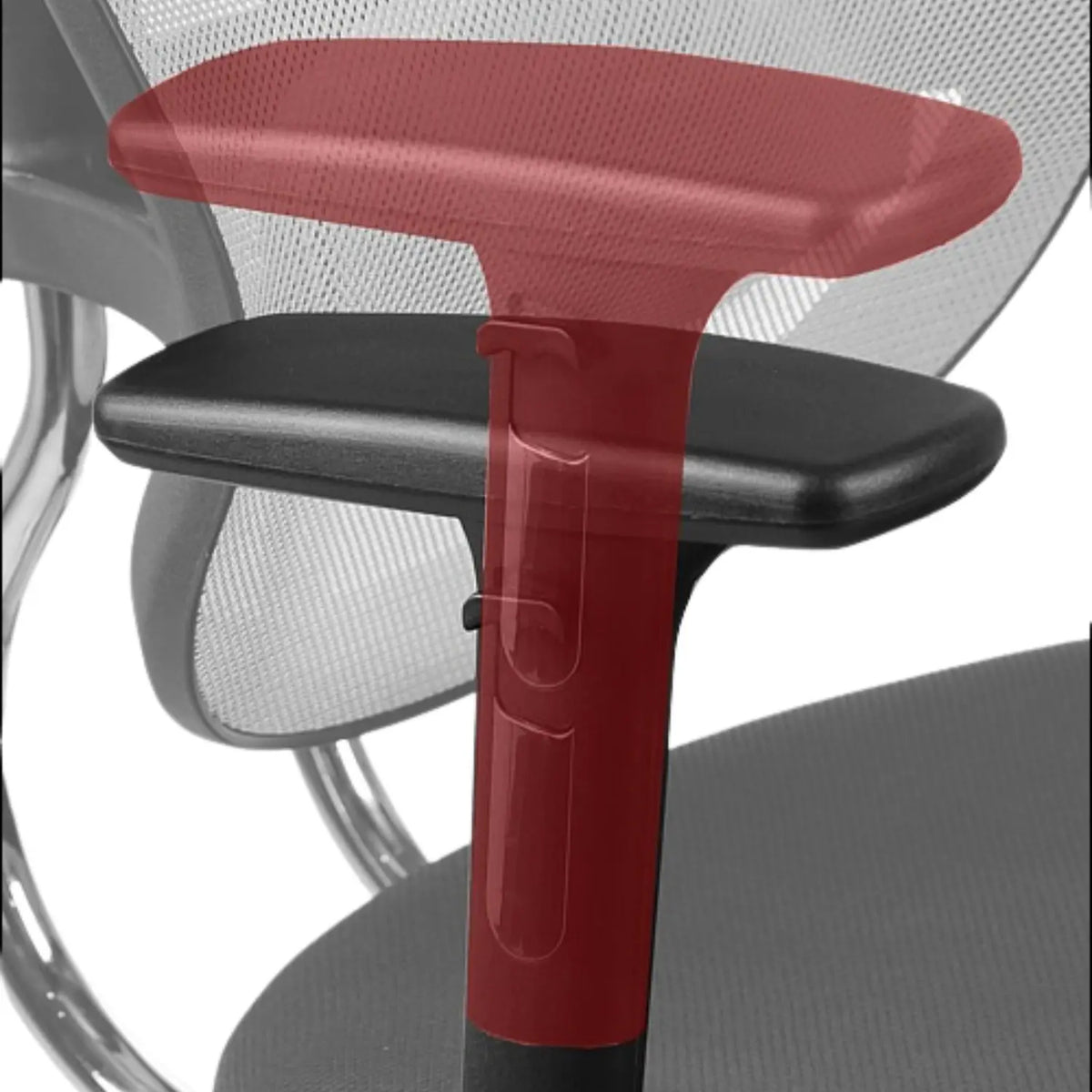 Slika prikazuje ergonomsku uredsku stolicu, točnije model HN-5018. Ističe naslon za ruke stolice, koji se čini da ima podesivi mehanizam za visinu ili kut. Dizajn uključuje elegantnu, modernu estetiku s mrežastim naslonom za leđa i podstavljenim naslonom za ruke.