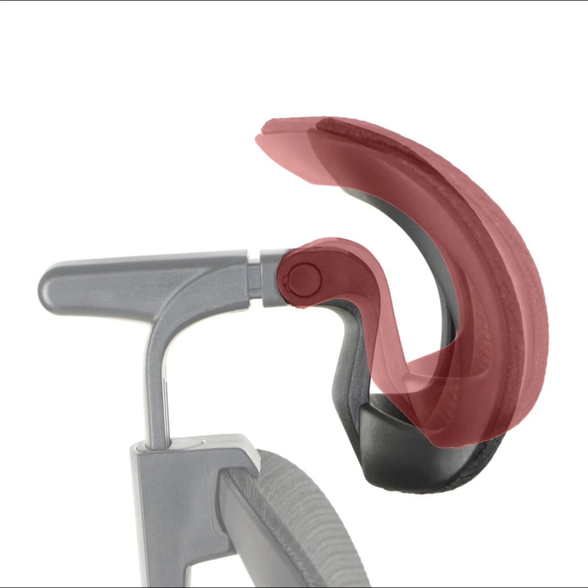 Slika prikazuje ergonomsku uredsku stolicu, točnije model Larck. Prikazuje detaljan prikaz mehanizma naslona za ruke na stolici, naglašavajući njegov podesivi dizajn za povećanu udobnost i potporu. Stolica je dizajnirana za promicanje boljeg držanja tijekom dugotrajnog sjedenja.