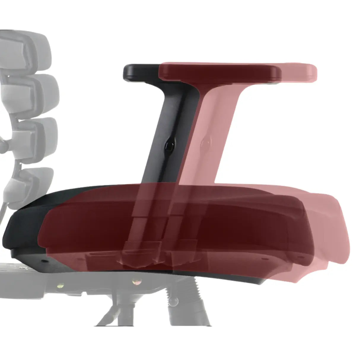 Slika prikazuje ergonomsku uredsku stolicu, točnije model "Ergonomic Chair Loop". Prikazuje podesivi naslon za ruku, ističući njegovu fleksibilnost i ergonomski dizajn. Naslon za ruku ima elegantan, moderan izgled s kontrastnom shemom boja koja naglašava njegovu funkcionalnost.