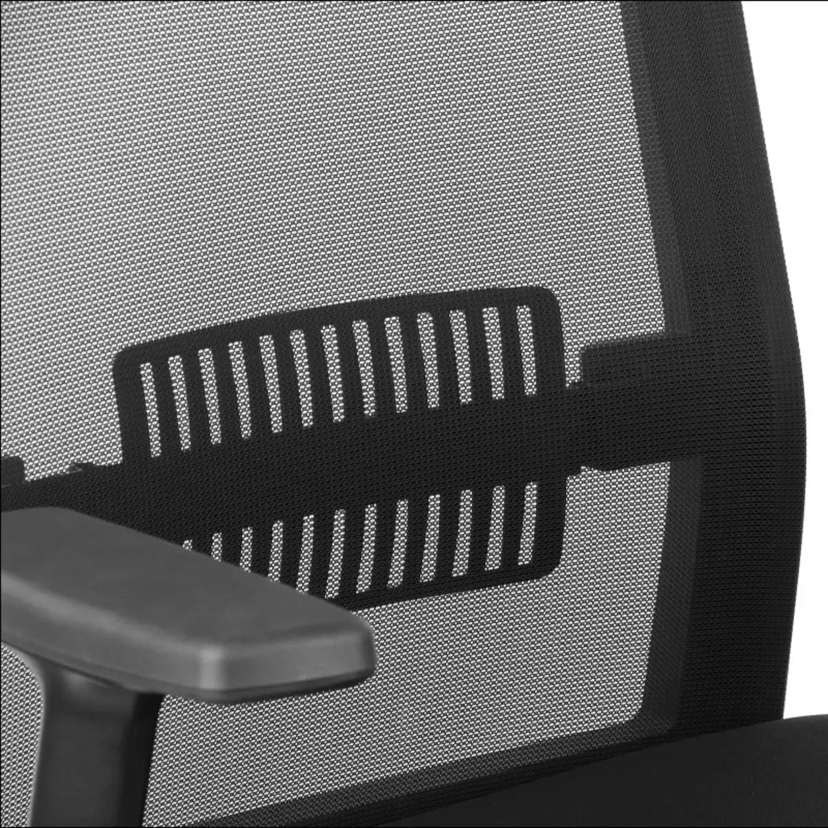 Slika prikazuje ergonomsku uredsku stolicu, točnije model Riverton s naslonom za glavu. Stolica prikazuje mrežasti naslon za leđa sa strukturiranim potpornim dizajnom, a na lijevoj strani je vidljiv podstavljeni naslon za ruke, naglašavajući udobnost i ergonomsku potporu.