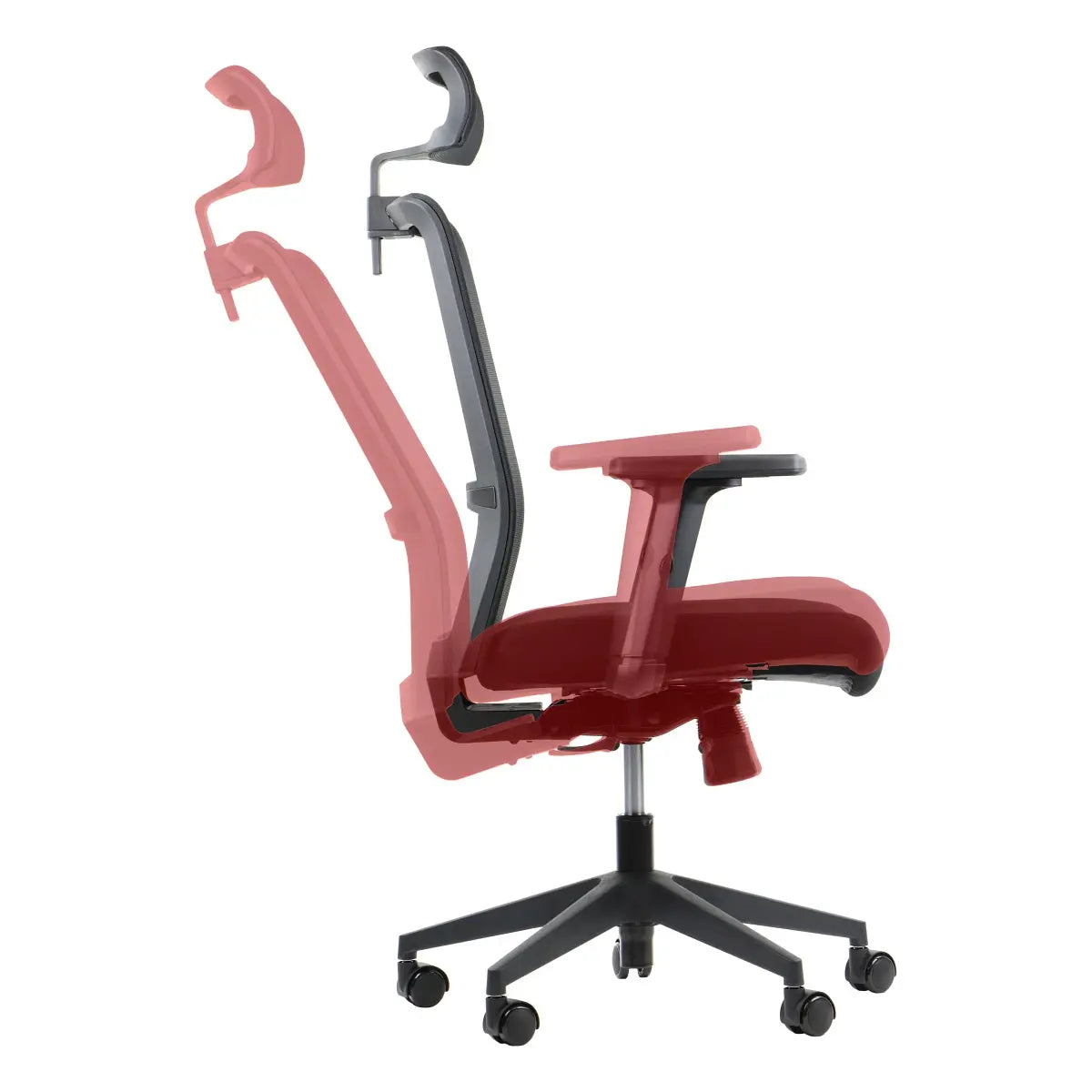 Slika prikazuje ergonomsku uredsku stolicu, točnije model Riverton s naslonom za glavu. Prikazuje podesive komponente stolice, uključujući naslon za leđa i naslone za ruke, naglašavajući njezin ergonomski dizajn s ciljem pružanja udobnosti i potpore tijekom dugotrajne uporabe. Stolica je dizajnirana za svestranost, s modernom estetikom prikladnom za uredska okruženja.