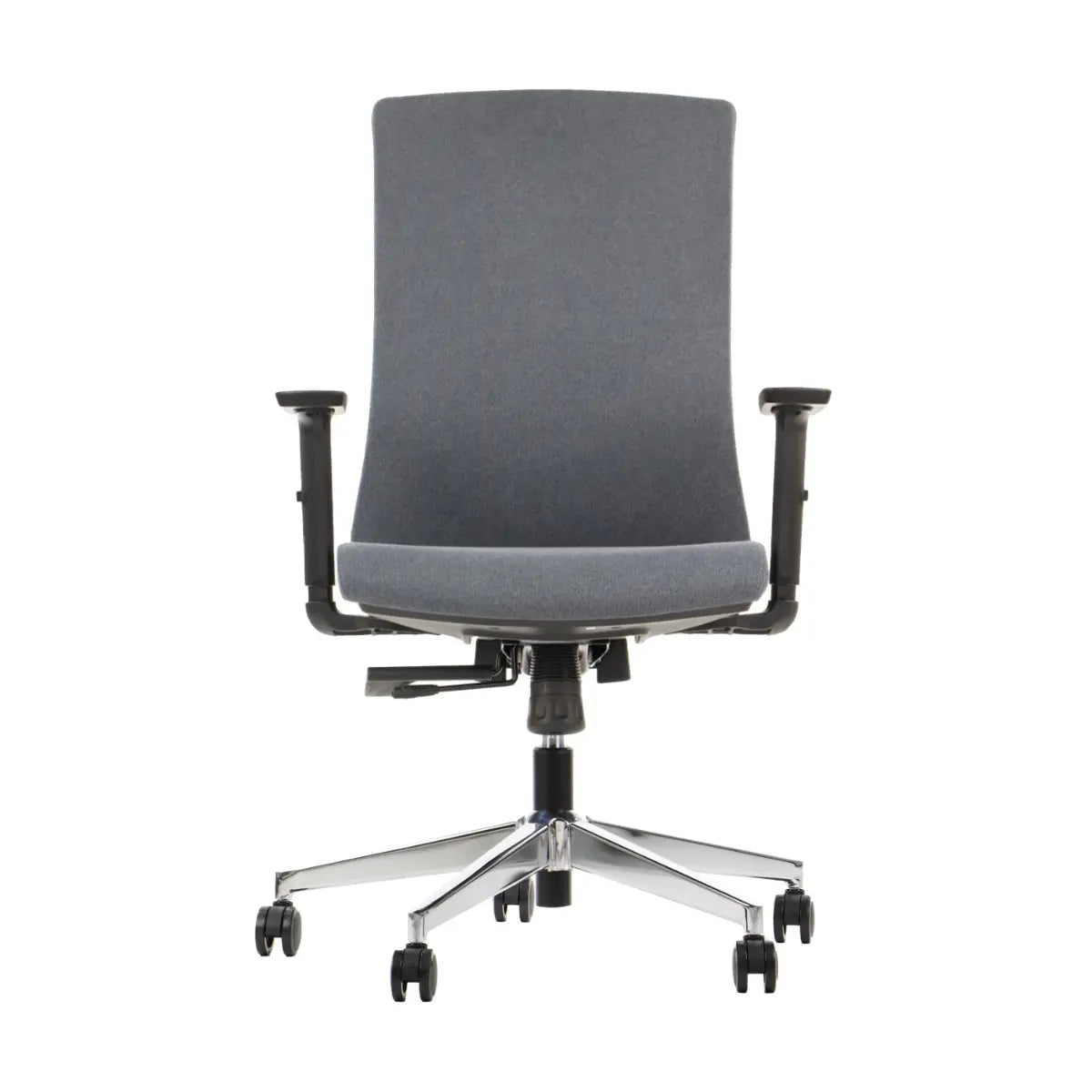 Proizvod je ergonomska uredska stolica, točnije model Tono. Stolica se odlikuje elegantnim dizajnom sa sivim sjedalom i naslonom od tkanine, podesivim naslonima za ruke i kromiranom bazom s kotačićima za mobilnost. Cjelokupni izgled je moderan i prikladan za uredska okruženja.