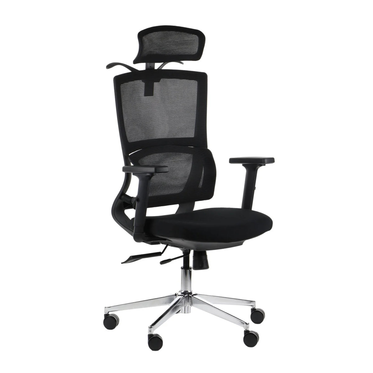 Proizvod je ergonomska uredska stolica, točnije model Trent. Stolica ima visoki mrežasti naslon za prozračnost, podesive naslone za ruke i podstavljeno sjedalo, a sve je oslonjeno na kromiranu bazu s kotačićima za mobilnost. Dizajn naglašava udobnost i potporu za dugotrajno sjedenje.