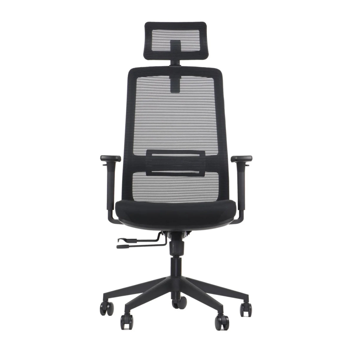 Proizvod je ergonomska uredska stolica, točnije model Wister. Slika prikazuje elegantnu crnu stolicu s mrežastim naslonom za leđa za prozračnost, podesivim naslonima za ruke i naslonom za glavu koji pruža potporu. Stolica je dizajnirana za udobnost i pravilno držanje tijekom dugih sati sjedenja.