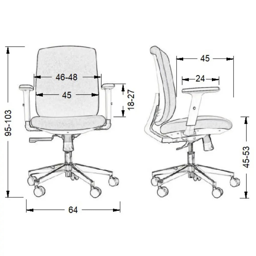 Proizvod je ergonomska uredska stolica, model "ZN-605". Slika prikazuje tehnički crtež stolice, s njezinim dimenzijama i značajkama, uključujući sjedalo podesivo po visini, naslone za ruke i bazu s pet krakova s kotačićima za mobilnost. Dizajn naglašava udobnost i potporu, prikladnu za uredska okruženja.
