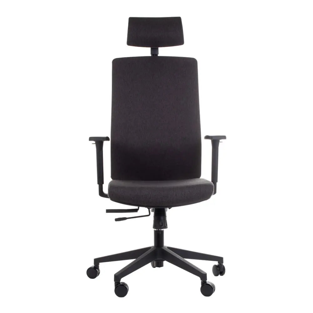 Proizvod je ergonomska uredska stolica, model ZN-805-C. Stolica ima visoki naslon za leđa, naslon za glavu i podesive naslone za ruke, sve dizajnirano za udobnost i potporu tijekom dugih sati sjedenja. Ima elegantan, moderan dizajn s presvlakom od tamne tkanine i čvrstu bazu s kotačićima za mobilnost.