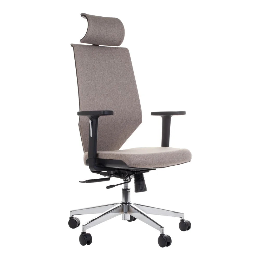 Proizvod je ergonomska uredska stolica, točnije model "ZN-805-C". Stolica ima visoki naslon za leđa s naslonom za glavu, podesive naslone za ruke i elegantan dizajn s presvlakom od svijetlosive tkanine. Montirana je na kromiranu bazu s rotirajućim kotačićima za mobilnost.