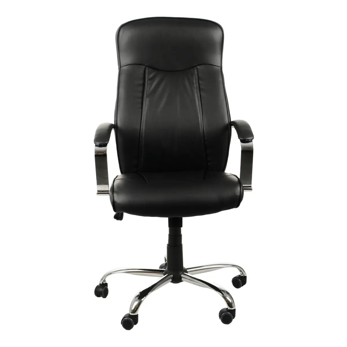 Proizvod je ergonomska uredska stolica, model ZN-9152. Odlikuje se elegantnim crnim dizajnom s podstavljenim sjedalom i naslonom za leđa, kromiranim detaljima na naslonima za ruke i bazom u pet točaka s kotačićima za mobilnost.