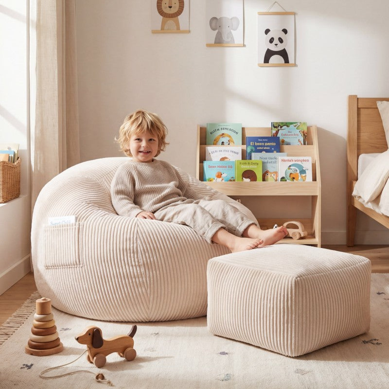 Mark Adler baršunasta vreća fotelja s osloncem za noge Comfy 3.0 Beige - slika 8