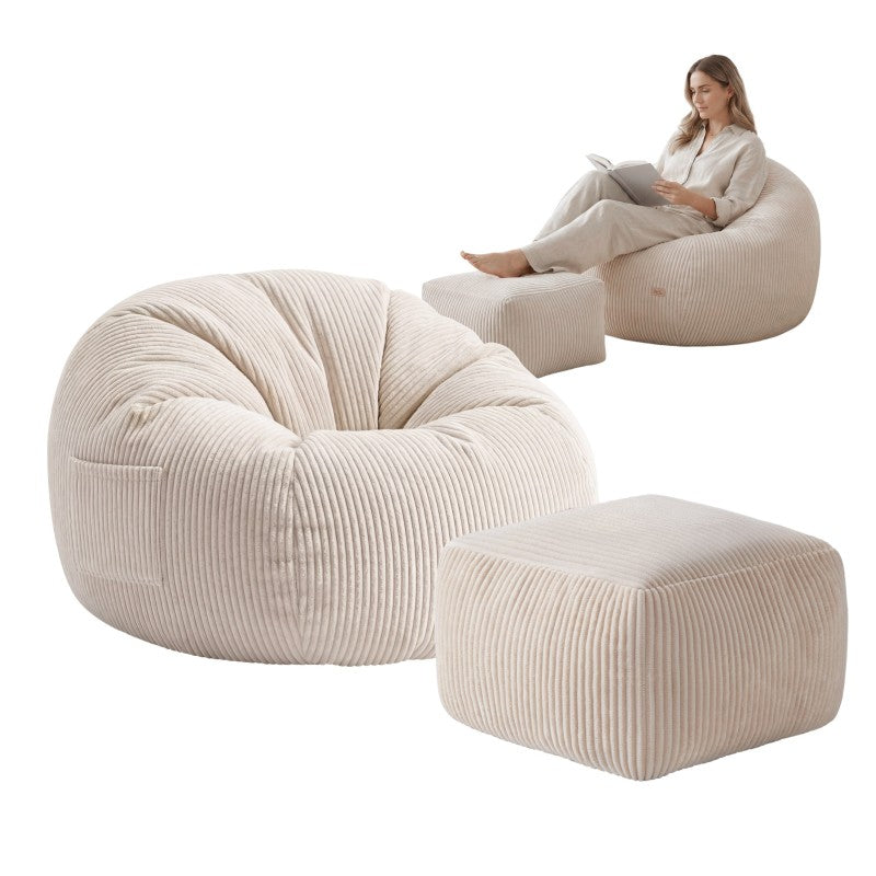 Mark Adler baršunasta vreća fotelja s osloncem za noge Comfy 3.0 Beige - slika 9