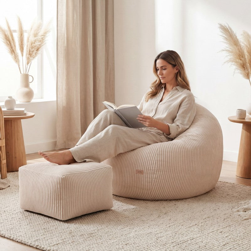 Mark Adler baršunasta vreća fotelja s osloncem za noge Comfy 3.0 Beige - slika 10