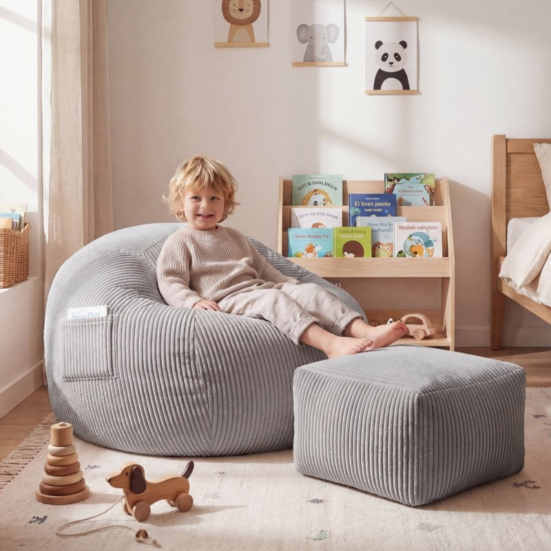 Mark Adler baršunasta fotelja vreća s osloncem za noge Comfy 3.0 Grey - slika 9