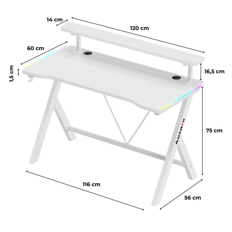 Huzaro Hero 1.9 RGB White 120 cm gaming stol - slika 11