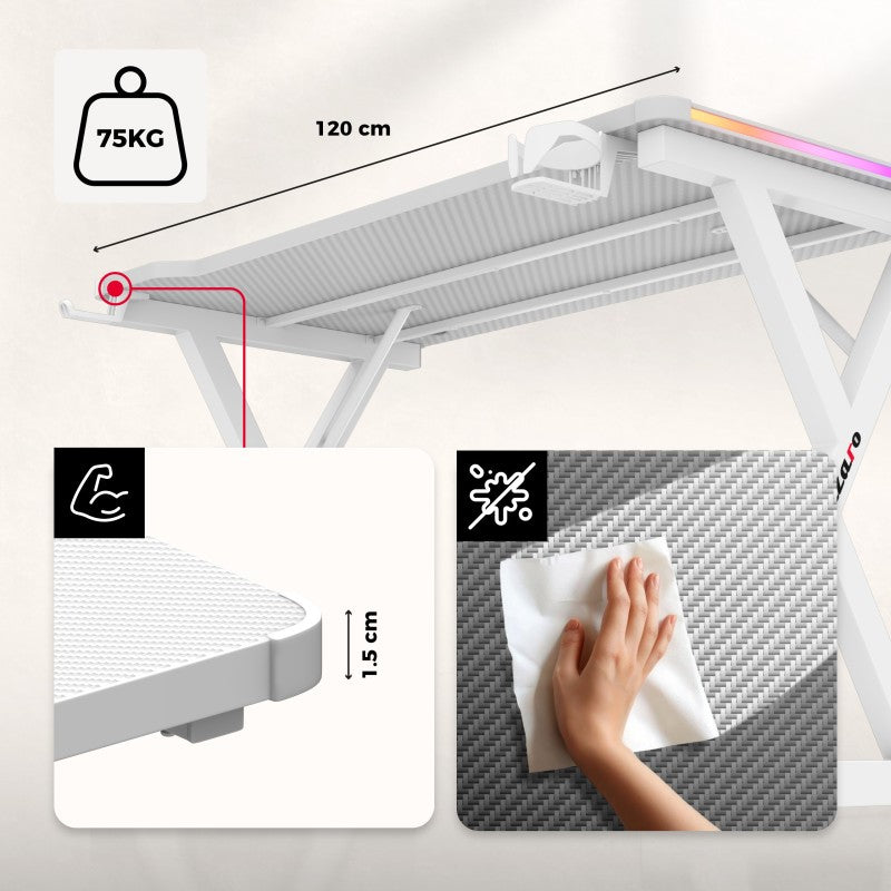 Huzaro Hero 2.3 RGB White 120 cm gaming stol - slika 14