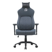 Slika prikazuje ergonomsku gaming stolicu, točnije model Ergovision. Stolica ima elegantan dizajn s heksagonalnim uzorkom na sjedalu i naslonu za leđa, pružajući udobnost i stil. Uključuje podesive naslone za ruke i potporni naslon za glavu, što je čini prikladnom za duge gaming sesije.