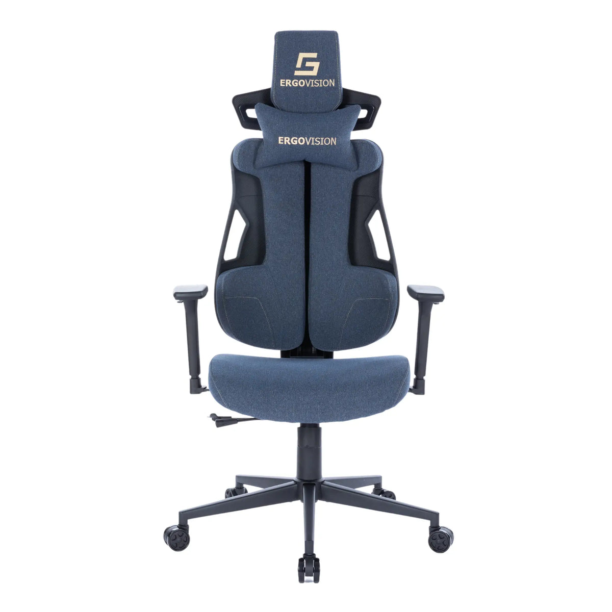 Proizvod je ergonomska gaming stolica, točnije model Spartacus marke Ergovision. Stolica se odlikuje elegantnim dizajnom s plavim presvlakama od tkanine i potpornim naslonom za glavu. Uključuje podesive naslone za ruke i čvrsto postolje s kotačićima za mobilnost, što je čini prikladnom za duge gaming ili uredske sesije.