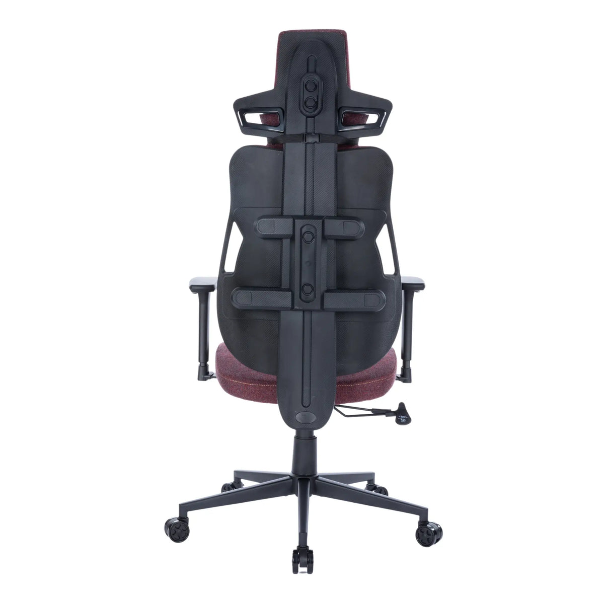 Slika prikazuje gaming stolicu, točnije model Spartacus. Odlikuje se modernim ergonomskim dizajnom s istaknutim naslonom za leđa i podesivim naslonima za ruke. Stolica ima kombinaciju crnog okvira i bordo sjedala, naglašavajući i stil i udobnost za duge gaming sesije.