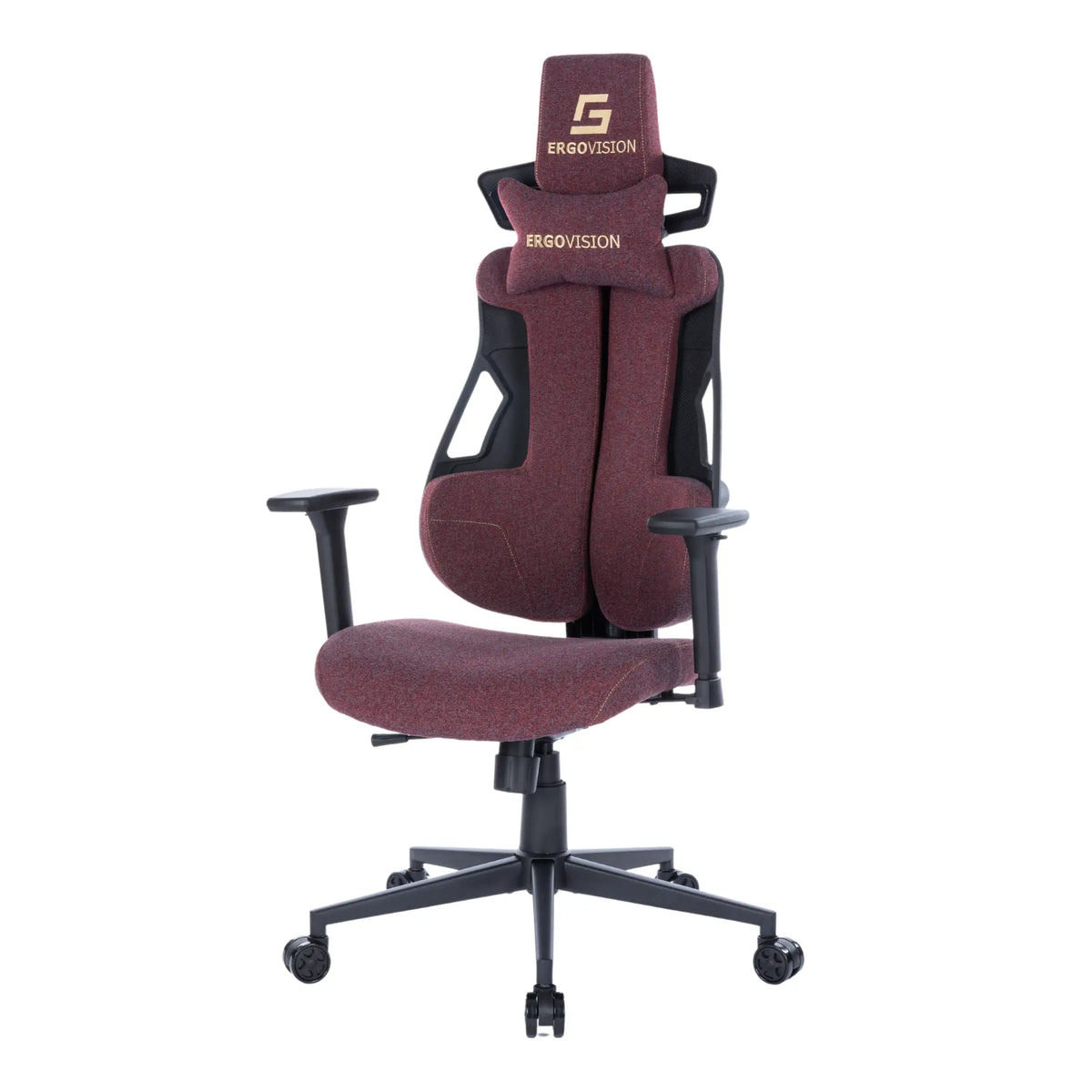 Proizvod je ergonomska gaming stolica, točnije model Spartacus marke Ergovision. Stolica ima visoki naslon za leđa s naslonom za glavu, oblikovano sjedalo za udobnost i podesive naslone za ruke, a sve je dizajnirano da pruži potporu tijekom dugih gaming sesija. Shema boja uključuje bogatu bordo tkaninu, što joj daje moderan i moderan izgled.