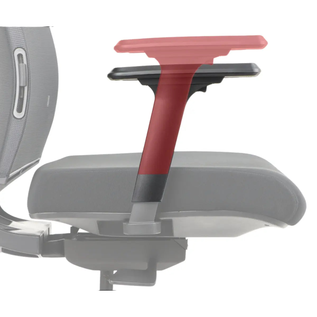 Slika prikazuje gaming stolicu marke Ryder, posebno dizajniranu za ergonomsku potporu. Prikazuje podesivi naslon za ruku s crvenim naglaskom, ističući njegove prilagodljive značajke za veću udobnost tijekom igranja ili uredske upotrebe. Dizajn stolice naglašava i funkcionalnost i stil.