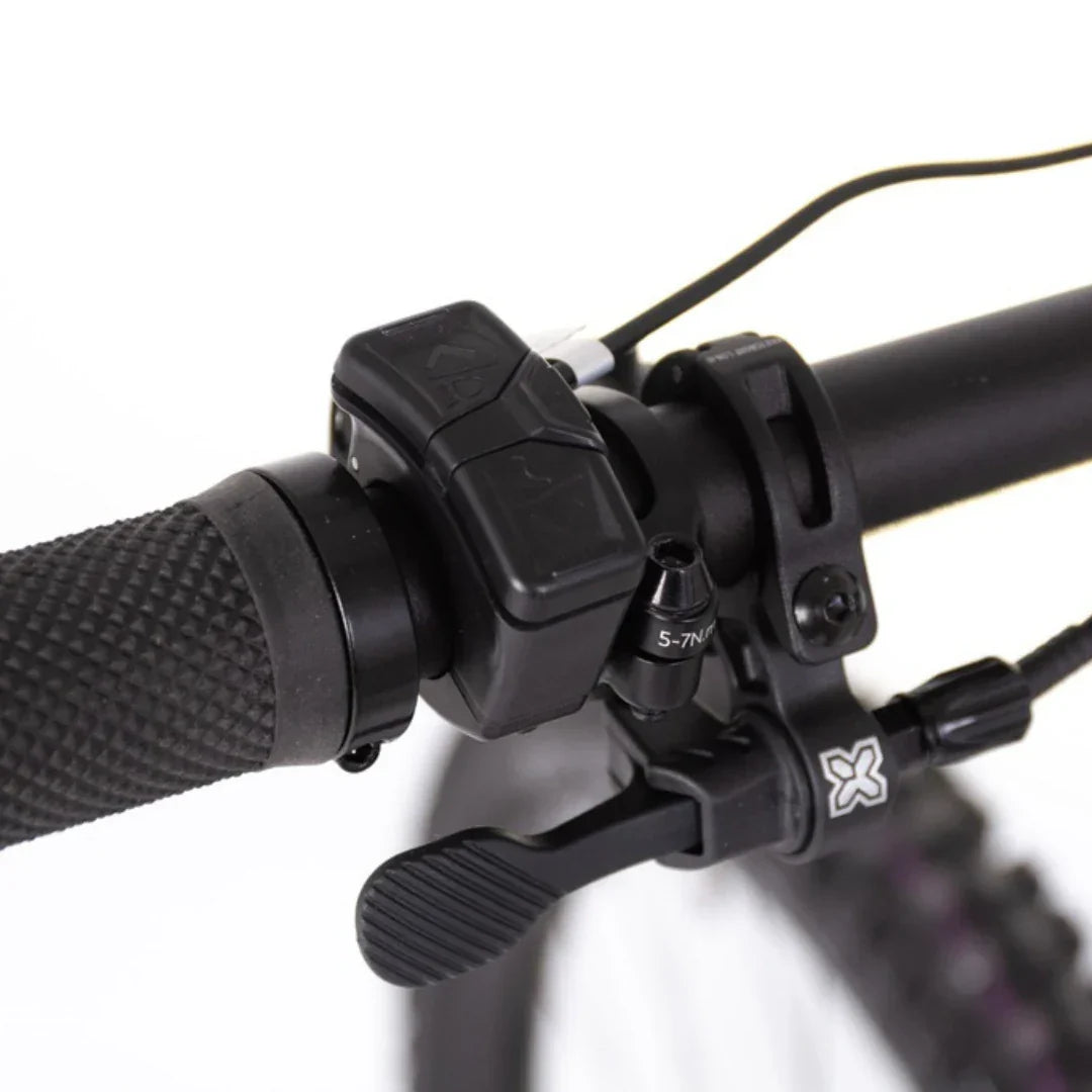Kontrole na upravljaču električnog bicikla Econo Pantera C9-160, detalj crnog kontrolera i ručice