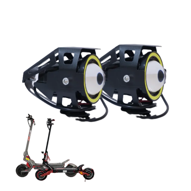 LED svjetla Eagle Eyes za električni romobil, crna kućišta s Angel Eyes prstenom, pogled sprijeda