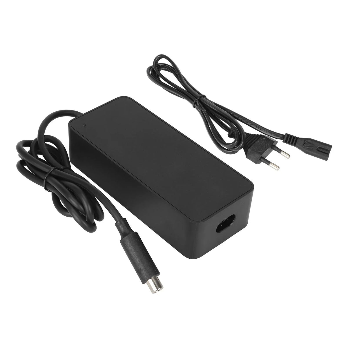 Originalni crni punjač 42V 1.7A za električni romobil Xiaomi 1S s kabelom na bijeloj pozadini