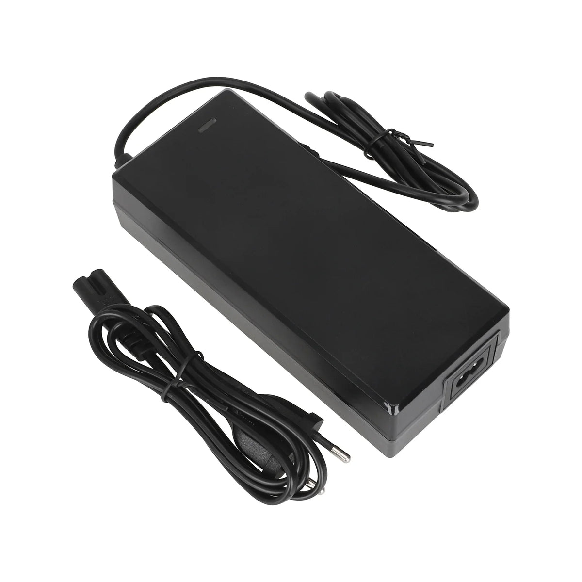 Originalni crni punjač 58.8V 2A za električni romobil KuKirin G3 Pro s kabelima, pogled odozgo