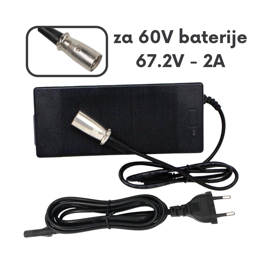 Originalni crni punjač za električni romobil 60V 67.2V 2A s metalnim priključkom