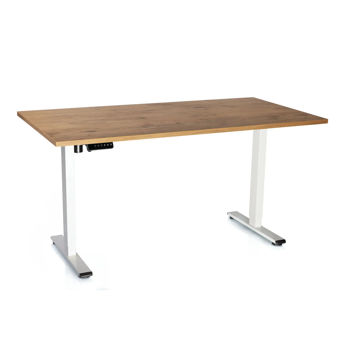 Proizvod je podizni stol, točnije model Clever. Stol ima drvenu ploču s prirodnom završnom obradom i čvrsto bijelo metalno postolje. Dizajniran je za pružanje ergonomskog radnog prostora, omogućujući korisnicima podešavanje visine za stajaći ili sjedeći položaj.