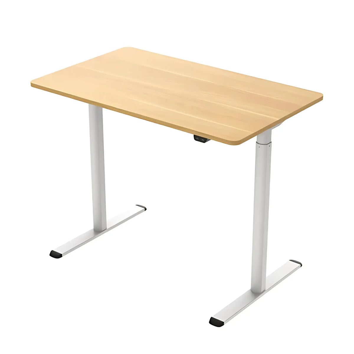 Proizvod je podizni stol, vjerojatno dizajniran za ergonomsku upotrebu. Odlikuje se jednostavnim dizajnom s drvenom pločom i metalnim nogama, prikazujući modernu estetiku. Čini se da stol ima mehanizam za podešavanje visine, što ga čini prikladnim i za sjedeći i za stajaći položaj rada.