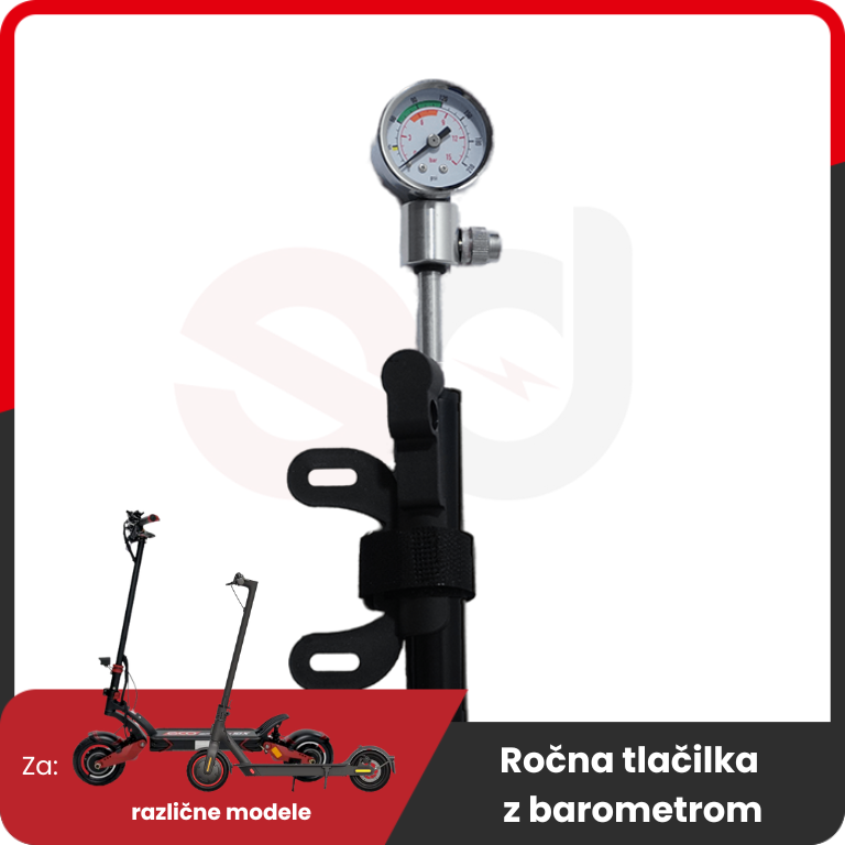 Ručna pumpa s barometrom za električni romobil, crni detalj s mjernim uređajem za tlak zraka