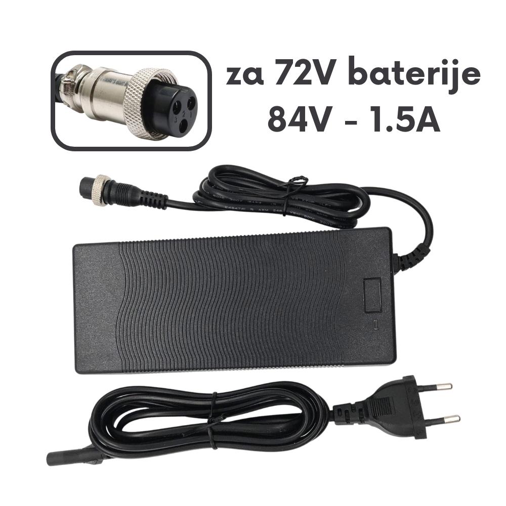 Punjač za električni romobil Kaabo Wolf Warrior 11, crni adapter 84V 1.5A s detaljem utikača