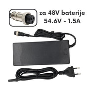 Punjač za električni romobil Vsett 8, crni adapter s kabelom i okruglim utikačem za 48V baterije