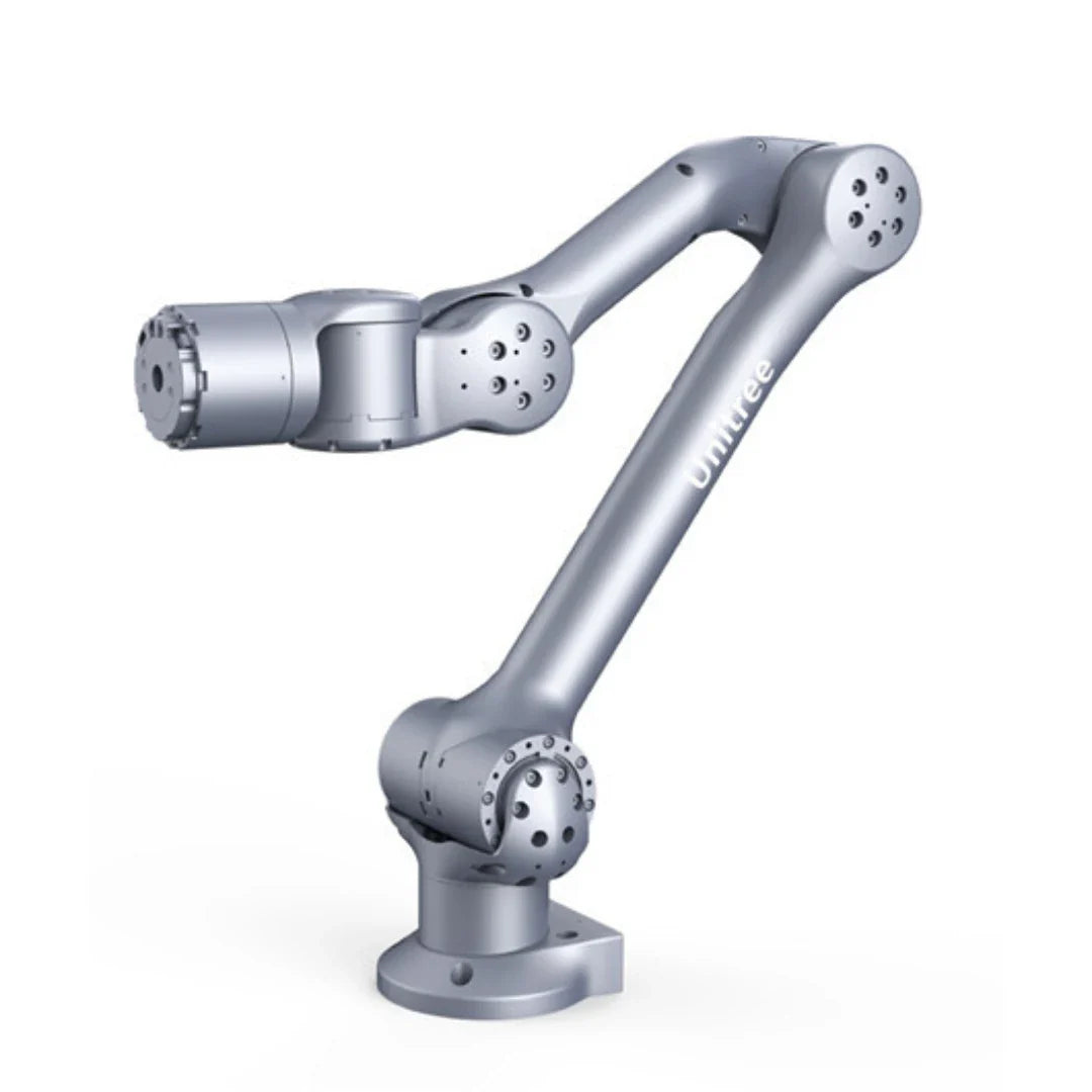 Siva robotska ruka Unitree Z1, pogled na industrijsku robotsku ruku na bijeloj pozadini