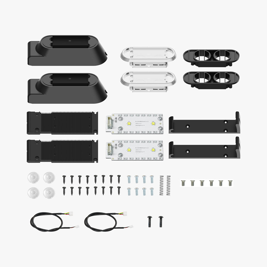 Set prednjih svjetala za KingSong S16 i S16 Pro, prikaz svih dijelova i vijaka za montažu