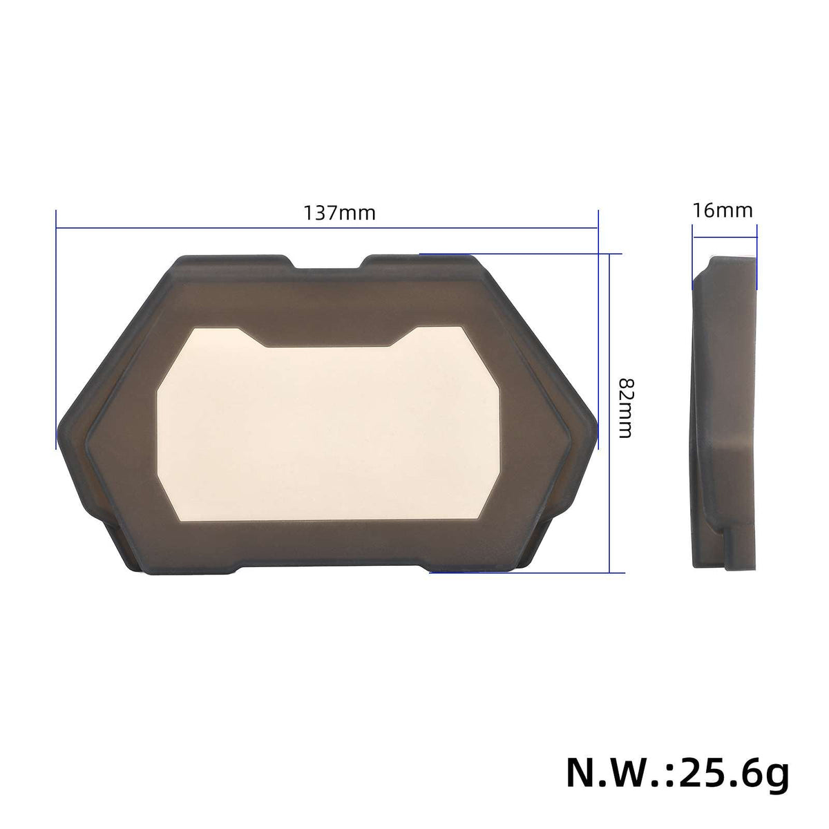Silikonski zaštitni poklopac zaslona za romobil KuKirin G2 Pro s prikazanim dimenzijama u mm