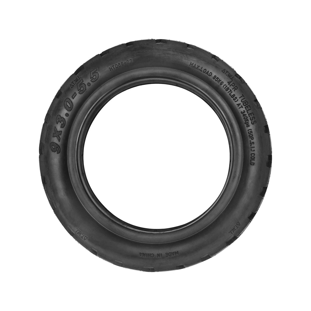 Crna terenska tubeless guma 9x3.0-5.5 za električni romobil KuKirin G2 Pro pogled sprijeda