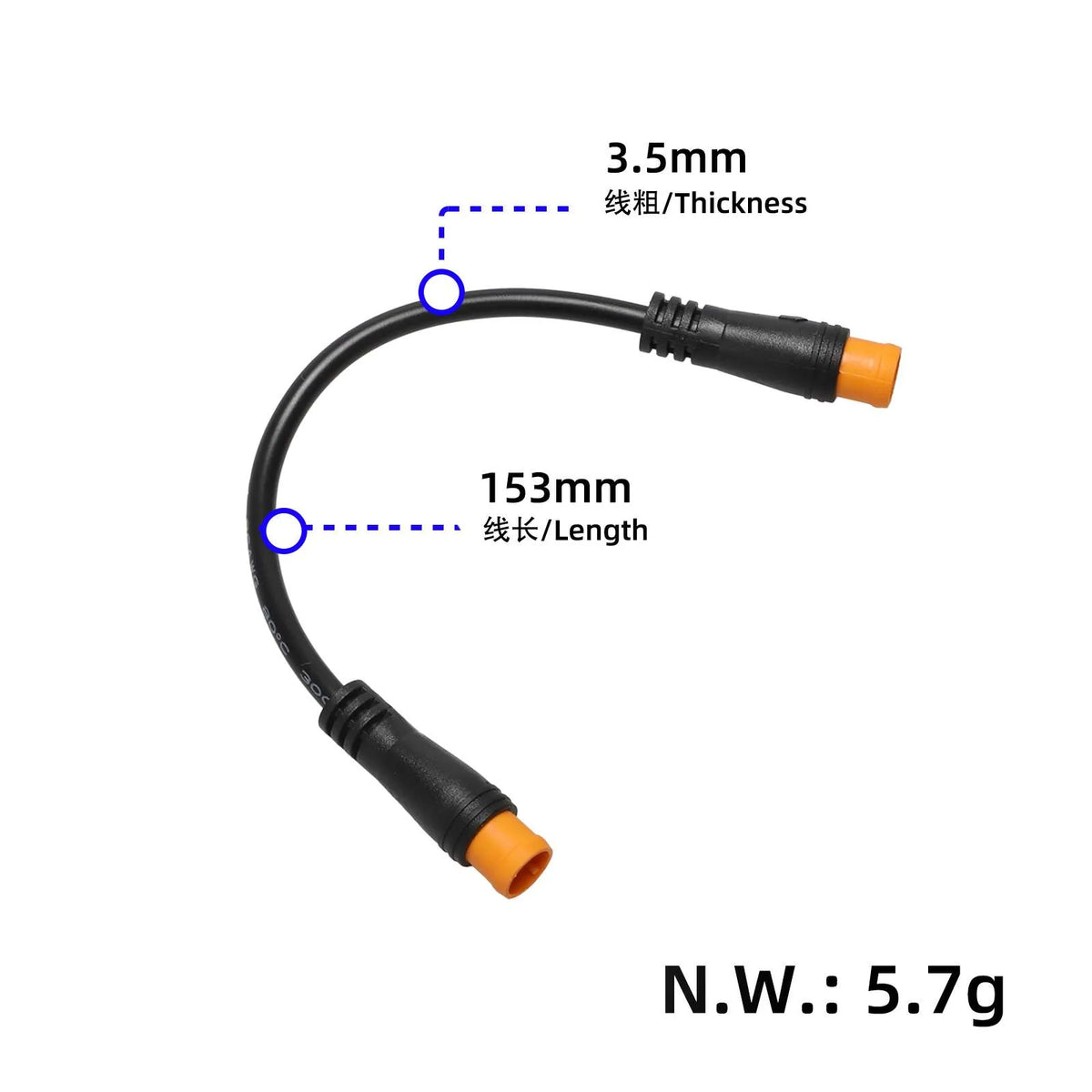 Spojni kabel za električni bicikl – 3-pinski muški konektor na obje strane, 153 mm